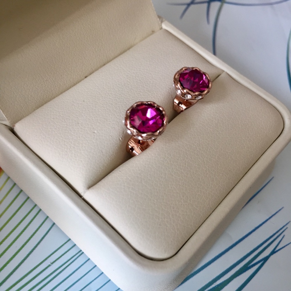 Rose Gold Raspberry Crystal Earrings - Picture 2 of 4